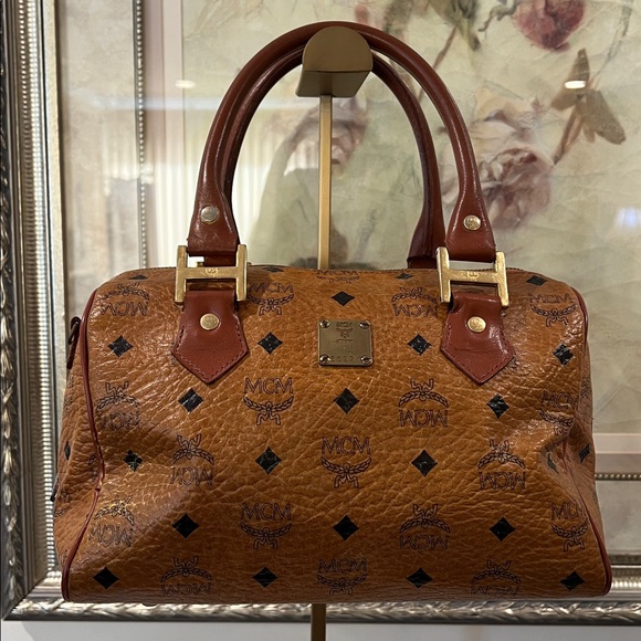 MCM Vintage Cognac Leather Satchel Boston Bag with COA - German - EUC - Picture 1 of 17